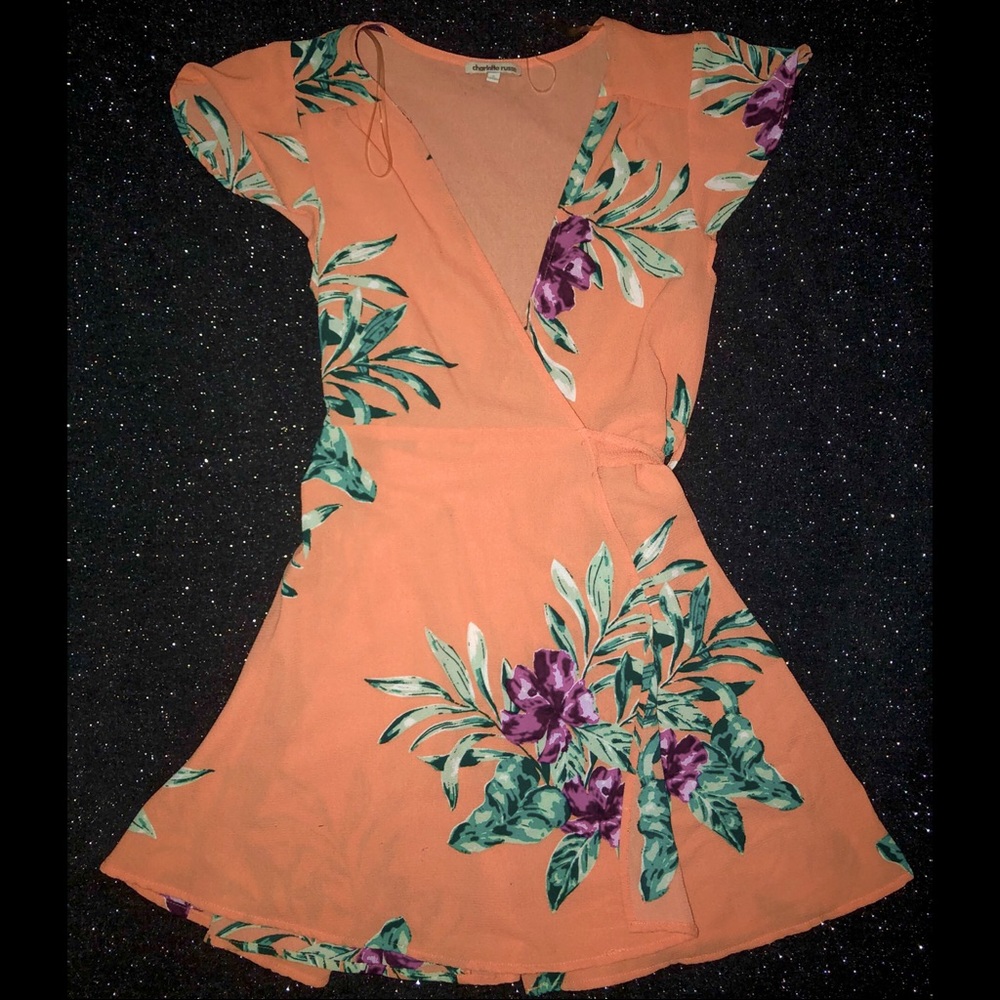Charlotte Russe + Coral + Mini Wrap Dress